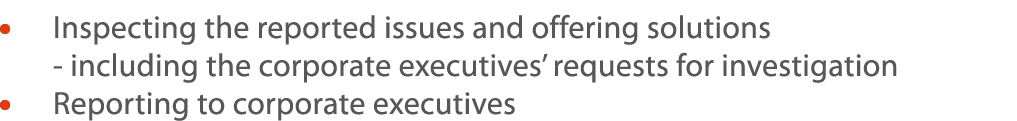      Inspecting the reported issues and offering solutions   - including the corporate executives  requests for inves   