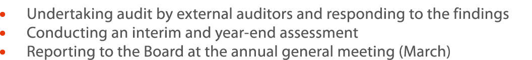     Undertaking audit by external auditors and responding to the findings     Conducting an interim and year-end asse   