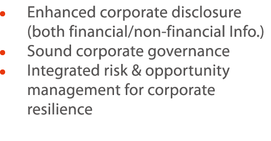      Enhanced corporate disclosure (both financial non-financial Info )     Sound corporate governance      Integrate   