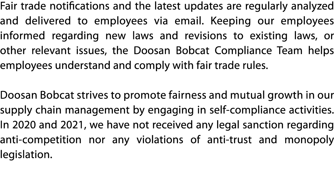 Fair trade notifications and the latest updates are regularly analyzed and delivered to employees via email  Keeping    