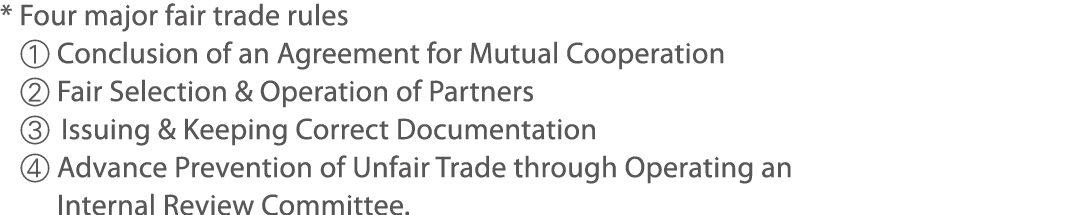 * Four major fair trade rules   Conclusion of an Agreement for Mutual Cooperation       Fair Selection & Operation of   