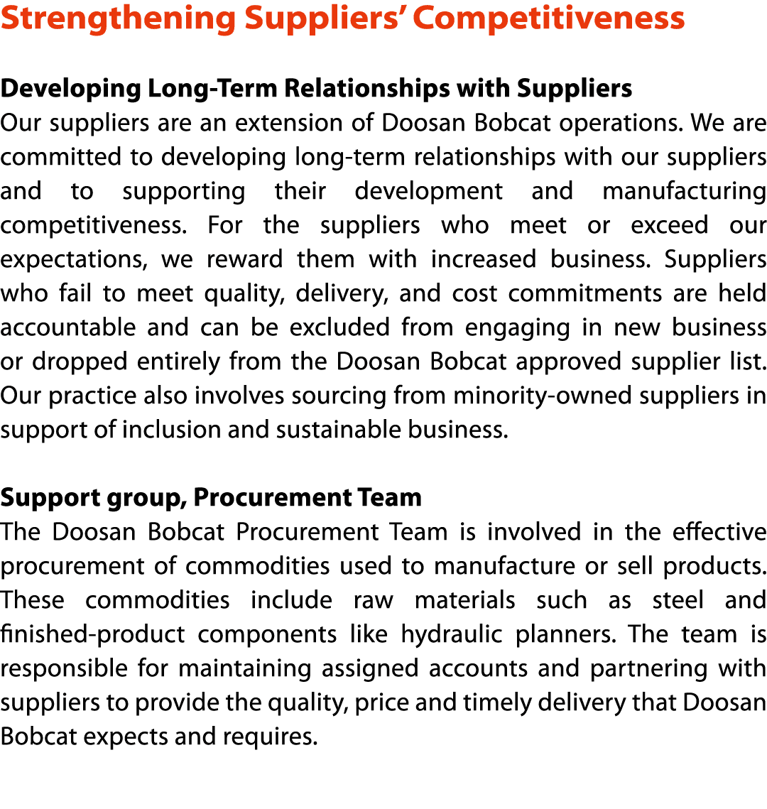 Strengthening Suppliers  Competitiveness Developing Long-Term Relationships with Suppliers Our suppliers are an exten   