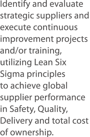 Identify and evaluate strategic suppliers and execute continuous improvement projects and or training, utilizing Lean   