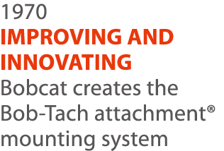 1970 IMPROVING AND INNOVATING Bobcat creates the Bob-Tach attachment  mounting system