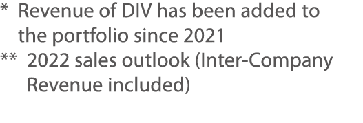*  Revenue of DIV has been added to the portfolio since 2021 **  2022 sales outlook (Inter-Company Revenue included)