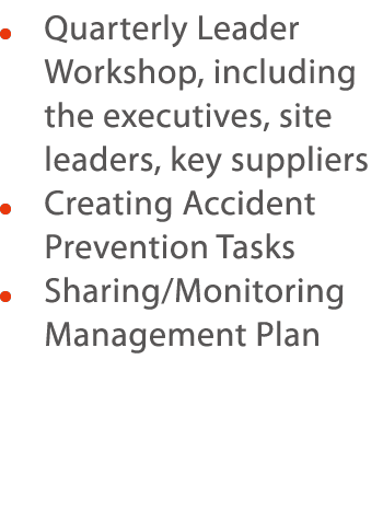     Quarterly Leader Workshop, including the executives, site leaders, key suppliers    Creating Accident Prevention    