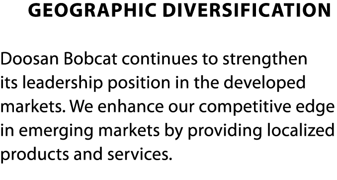    Geographic Diversification Doosan Bobcat continues to strengthen its leadership position in the developed markets    