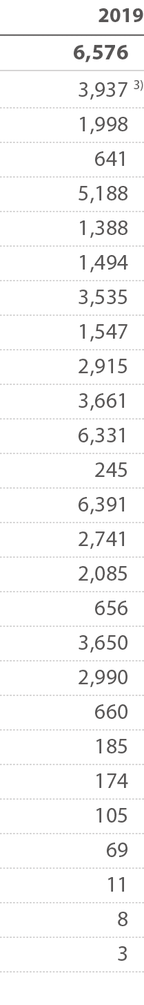 2019  6,576      3,937 3)      1,998         641      5,188      1,388      1,494      3,535      1,547      2,915      
