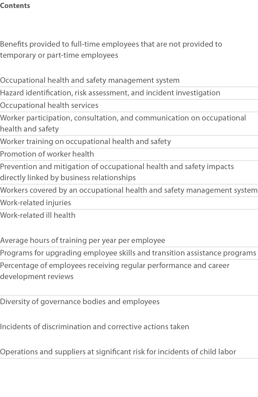 Contents  Benefits provided to full-time employees that are not provided to temporary or part-time employees Occupati   