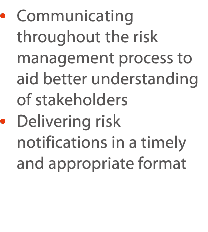    Communicating throughout the risk management process to aid better understanding of stakeholders    Delivering ris   