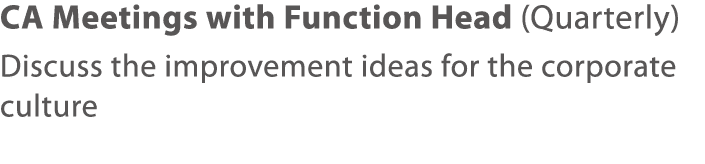 CA Meetings with Function Head (Quarterly) Discuss the improvement ideas for the corporate culture