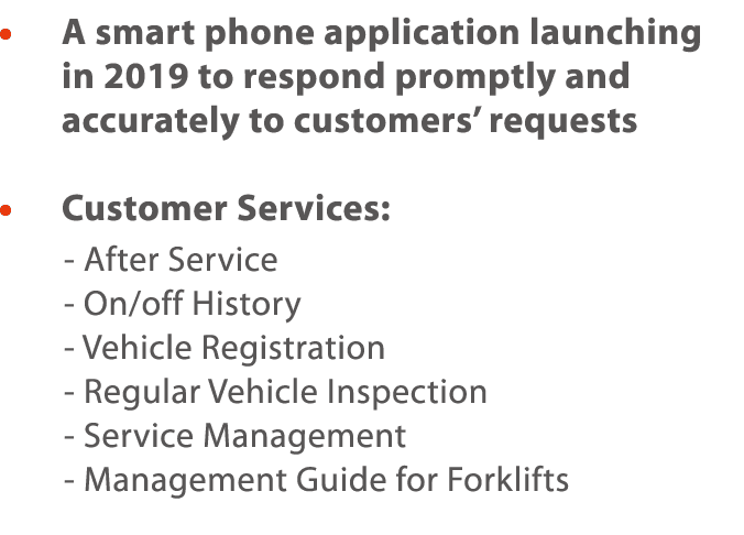       A smart phone application launching in 2019 to respond promptly and accurately to customers  requests       Cus   