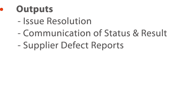       Outputs - Issue Resolution -  Communication of Status & Result -  Supplier Defect Reports