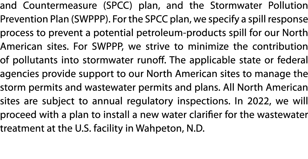 and Countermeasure (SPCC) plan, and the Stormwater Pollution Prevention Plan (SWPPP)  For the SPCC plan, we specify a   