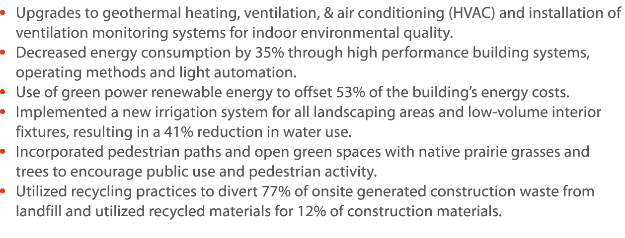       Upgrades to geothermal heating, ventilation, & air conditioning (HVAC) and installation of ventilation monitori   