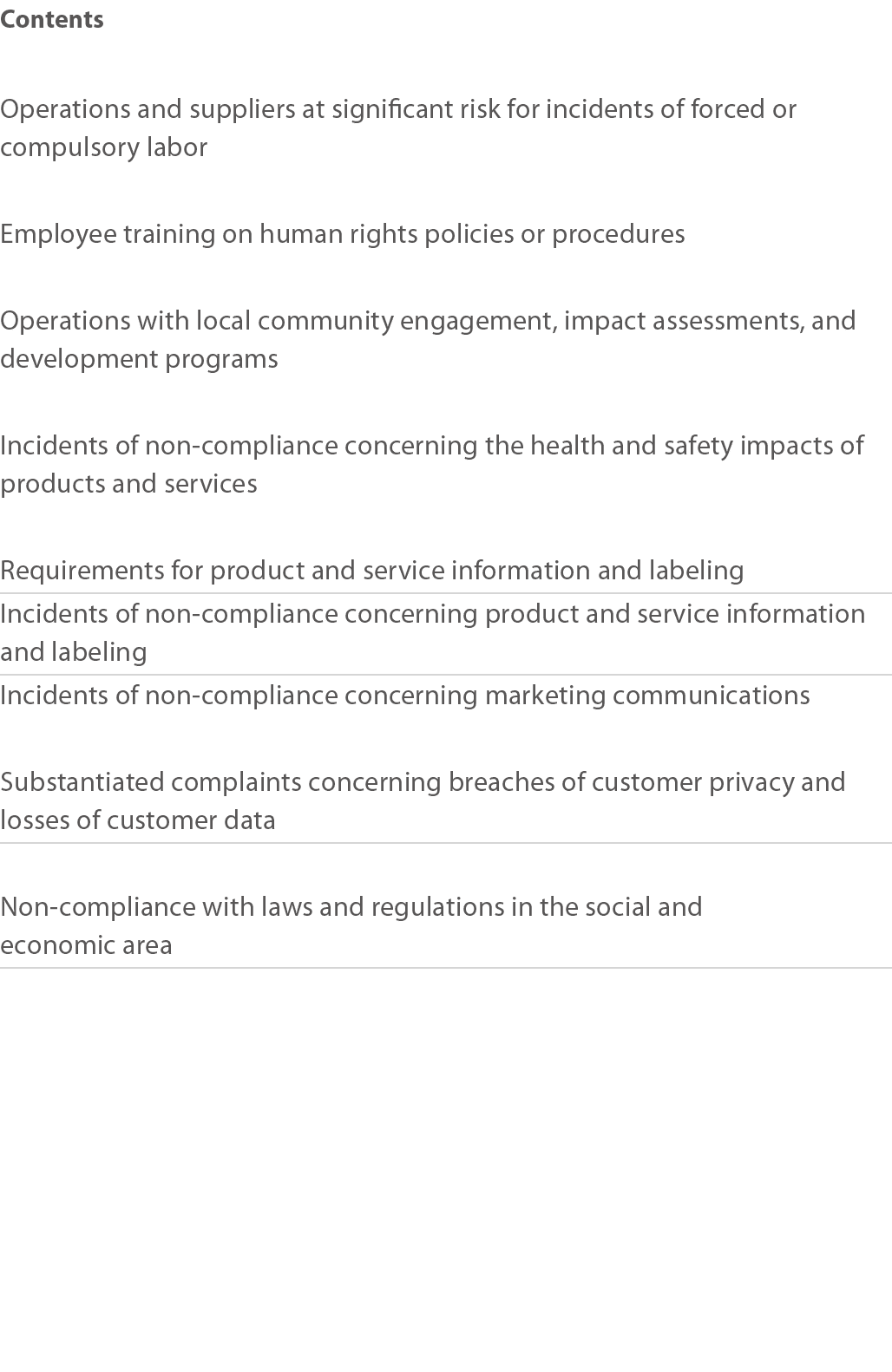 Contents Operations and suppliers at significant risk for incidents of forced or compulsory labor Employee training o   