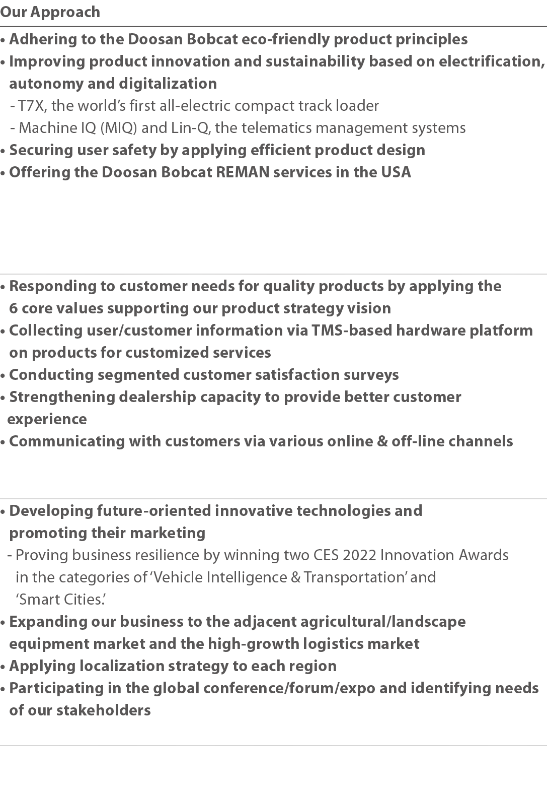 Our Approach   Adhering to the Doosan Bobcat eco-friendly product principles    Improving product innovation and sust   