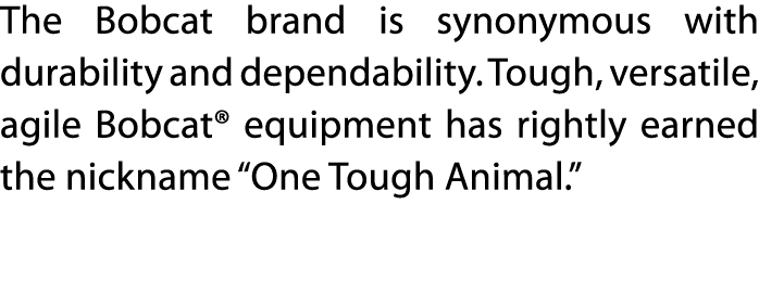 The Bobcat brand is synonymous with durability and dependability  Tough, versatile, agile Bobcat  equipment has right   