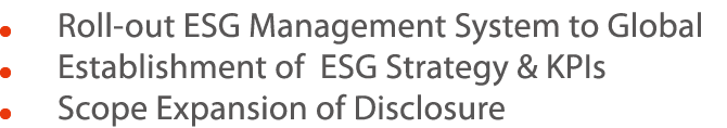      Roll-out ESG Management System to Global     Establishment of ESG Strategy & KPIs     Scope Expansion of Disclos   