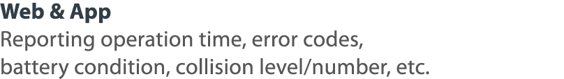 Web & App Reporting operation time, error codes,   battery condition, collision level number, etc 