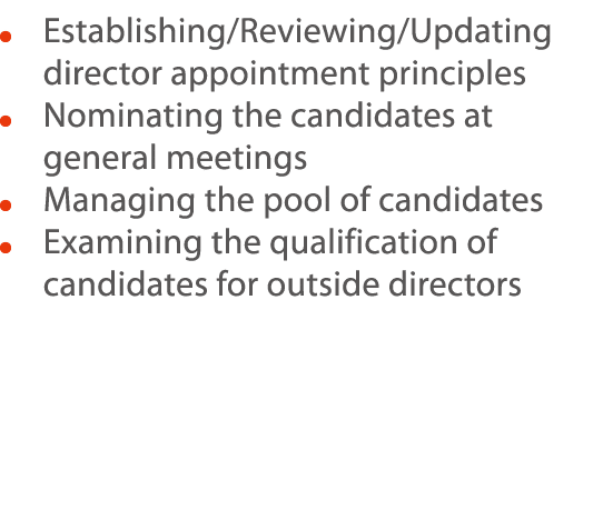     Establishing Reviewing Updating director appointment principles     Nominating the candidates at general meetings   