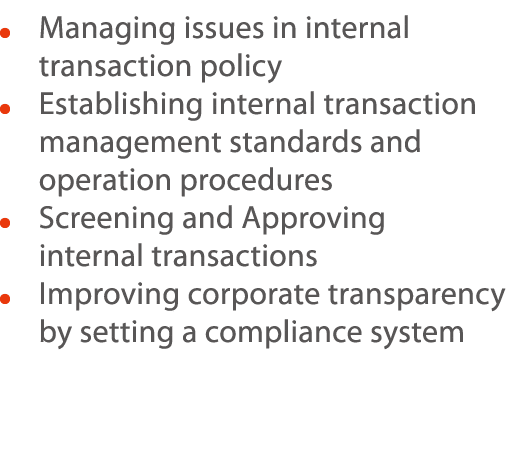     Managing issues in internal transaction policy    Establishing internal transaction management standards and oper   