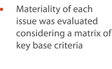      Materiality of each issue was evaluated considering a matrix of key base criteria