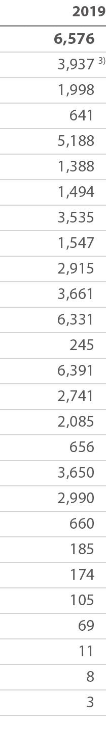 2019  6,576      3,937 3)      1,998         641      5,188      1,388      1,494      3,535      1,547      2,915      