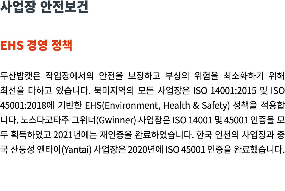           EHS                                                                          ISO 14001:2015   ISO 45001:201   