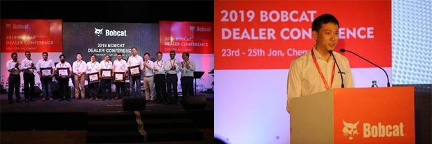 LEFT: HW Park Executive Vice President Asia & Latin America is delivering the Closing Speech to all attending Channel Partners. RIGHT: DBIN leadership team (HW Park, HS Kim, Manjunath S., Srinivasa Nerusu) are presenting Dealership Certificate Awards to our Channel Partners during the Gala Dinner.