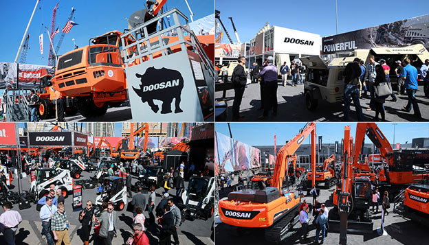 Doosan’s 3800㎡booth exhibited nine excavator models in the 14-50 ton class, five wheel loader models, an articulated dump truck (ADT), twenty-one Bobcat loader models, and eleven models of Bobcat mini excavators, as well as a variety of utility equipment, telehandlers, and attachments.